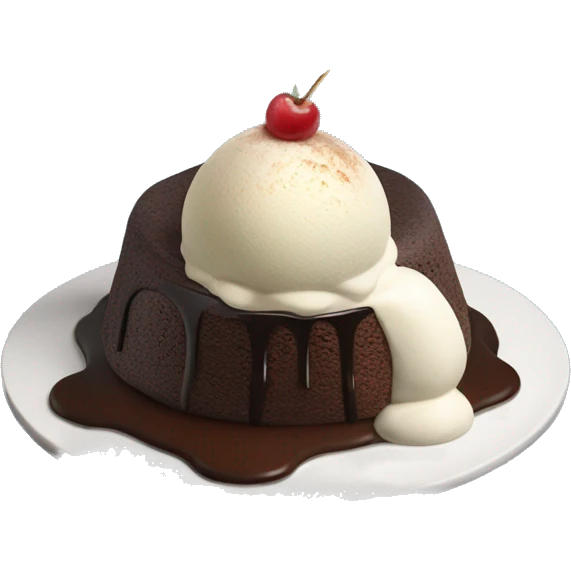 chocolate lava cake with ice cream on top on a plate emoji