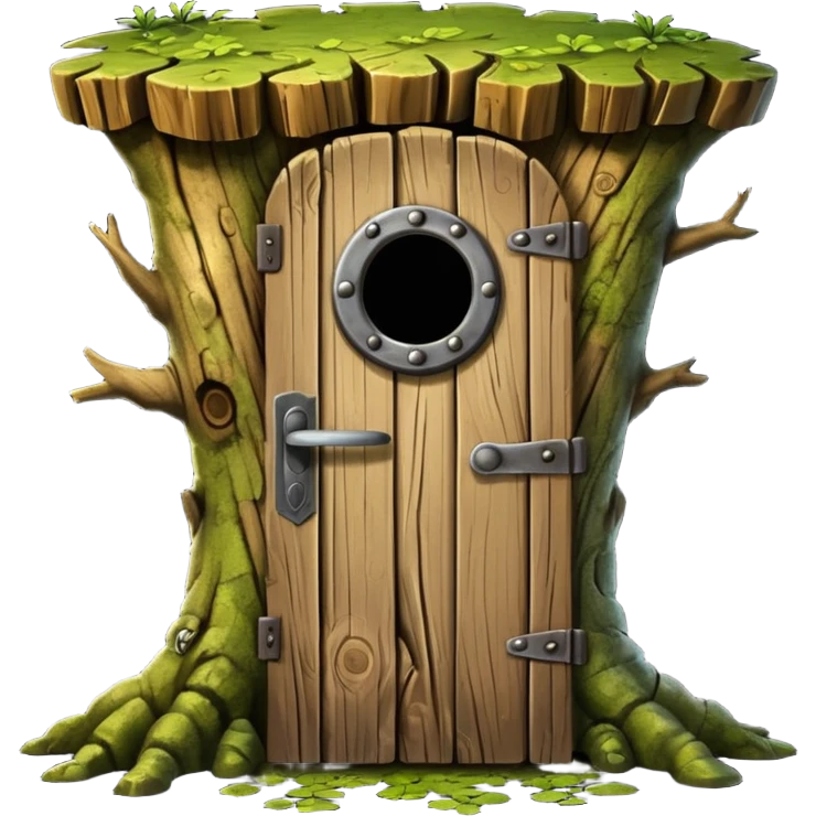 old tree trunk with door emoji