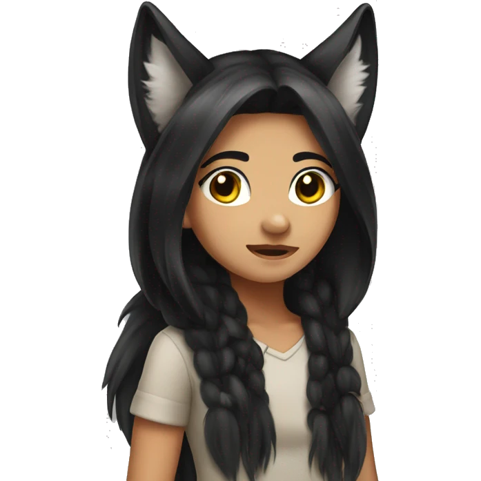 girl black long haire wolf ears emoji