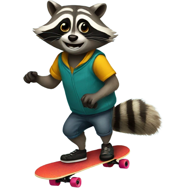 Raccoon riding skateboard emoji