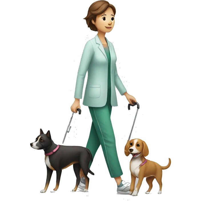 Lady, post surgery, walking a blind dog emoji