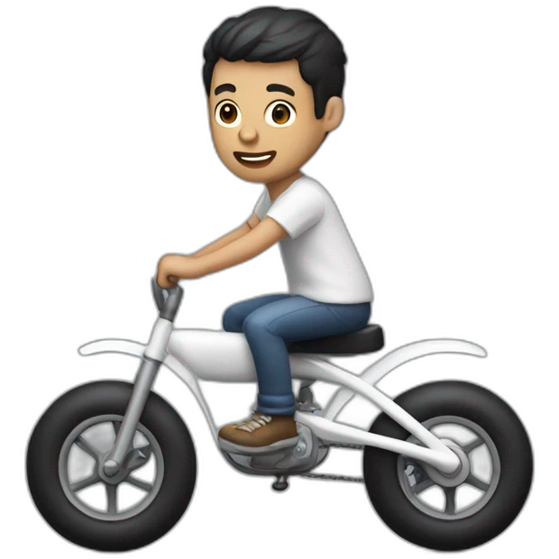 white skin men with short black hair riding a funny and miniature toy bike emoji