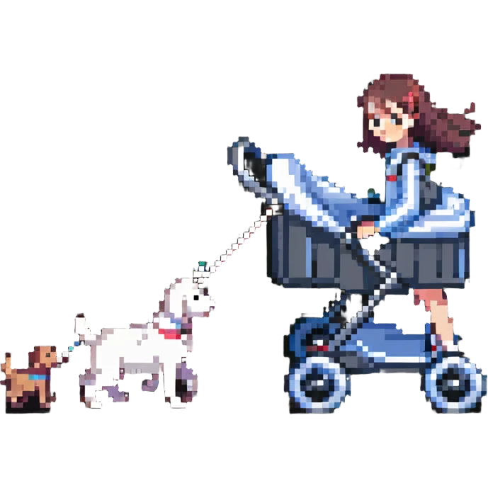 girl walking a dog in a stroller emoji
