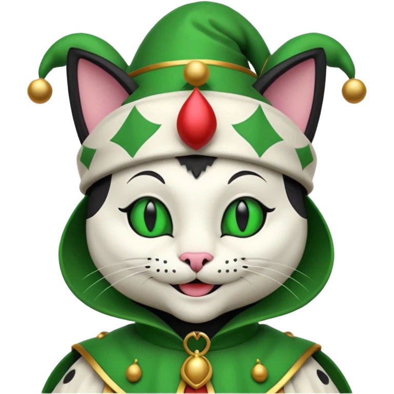 mac os icon code computer retro terminal, black, green white, fantasy court jester cat draw as ASCII code inside the terminal emoji