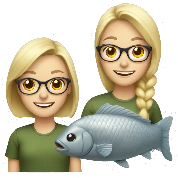 smiling blonde Girl in glasses with a carp emoji