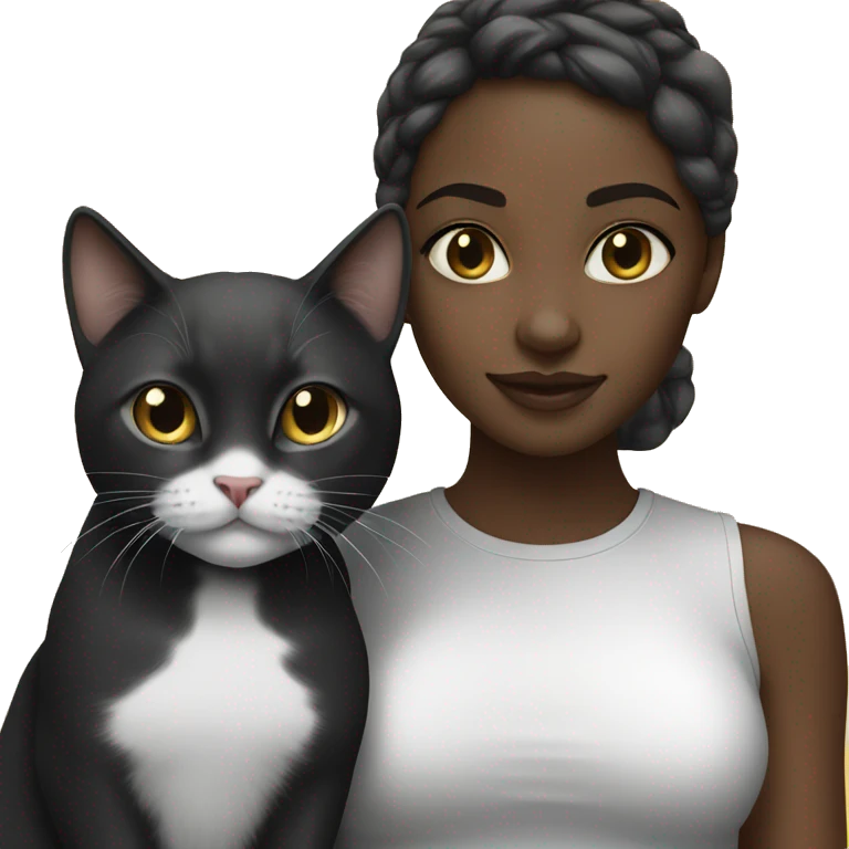 Black girl with black/white cat emoji