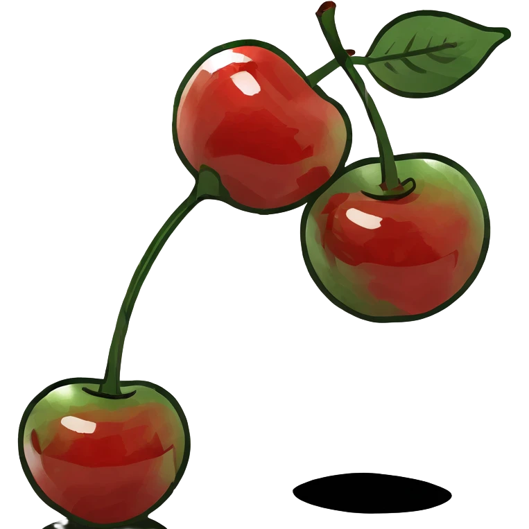 3D style pair of shiny red cherries with green stem emoji