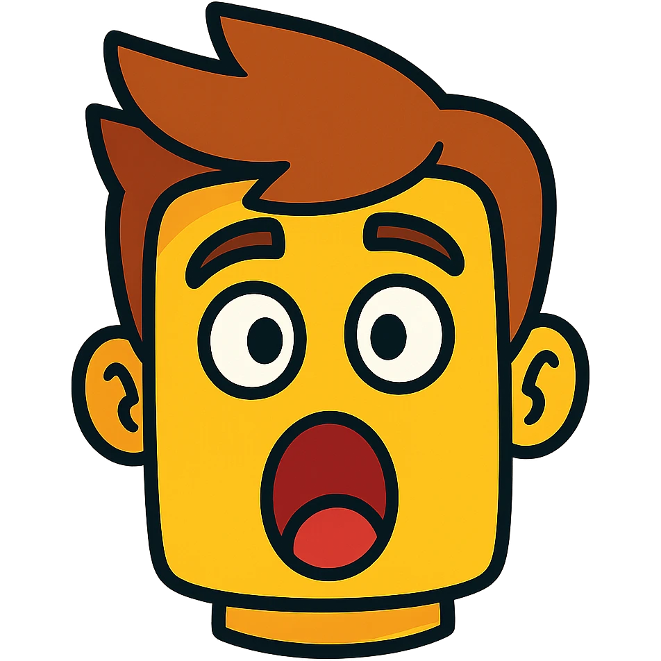 Roblox man face, surprised, cartoonish, expressive emoji