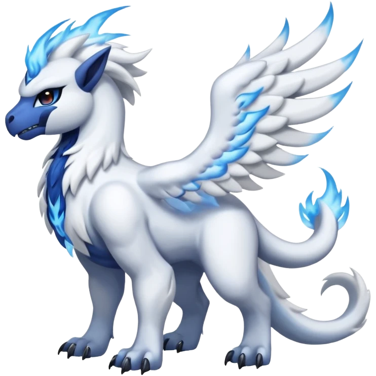 Absol-Reshiram-Fusion with blue flames (full body) emoji