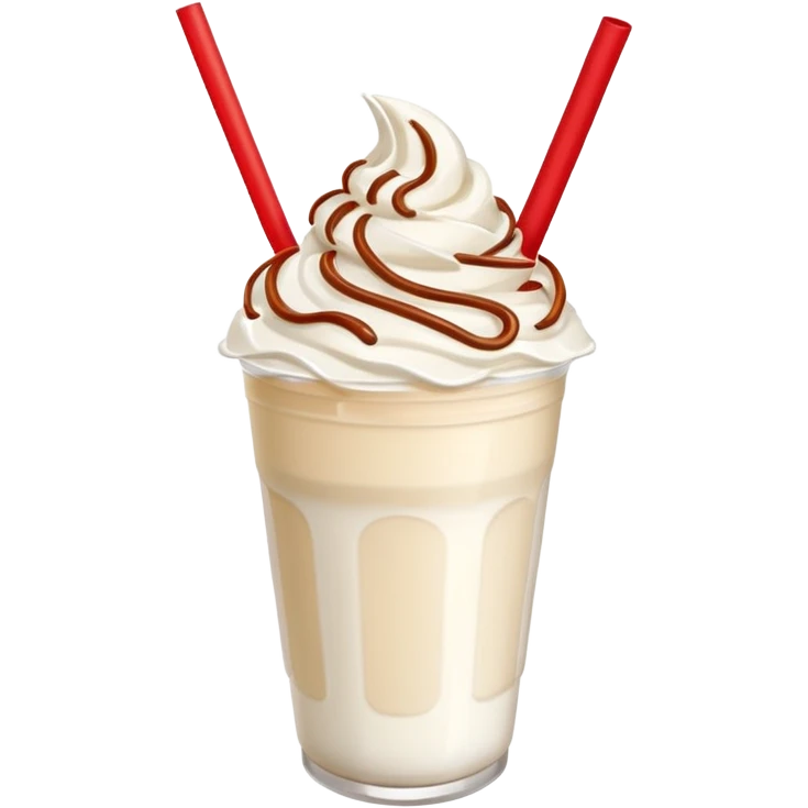 milkshake in plastic cup with whipped cream and red straw on top emoji