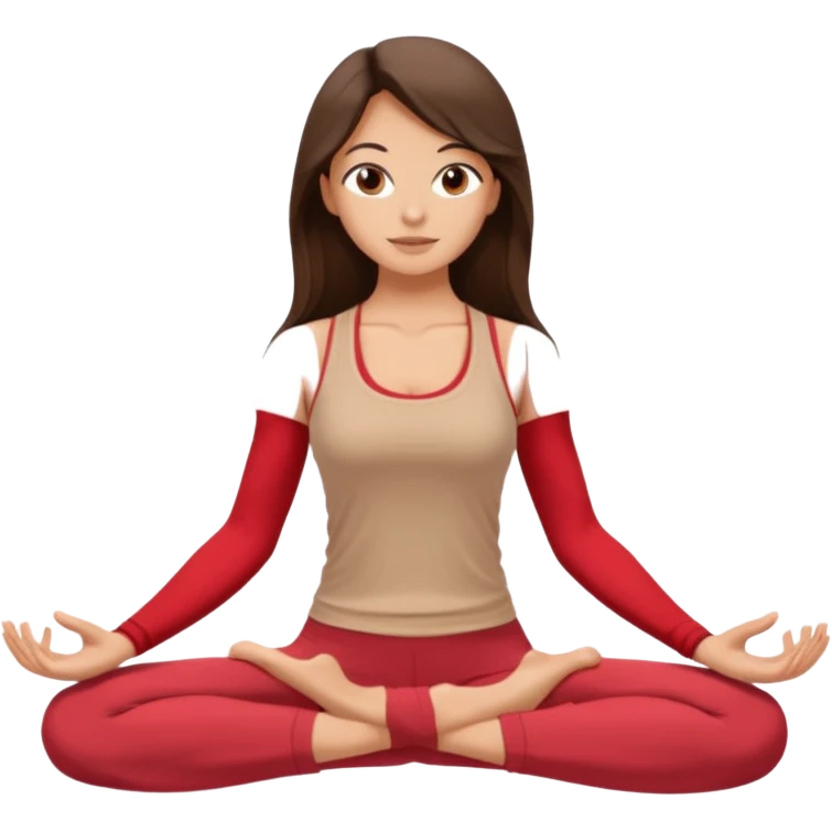Девушка брюнетка с длинными волосами, костями глазами занимается йогой. Картинка должна были в цветах: бежевый, бледно коасгый и коричневый emoji