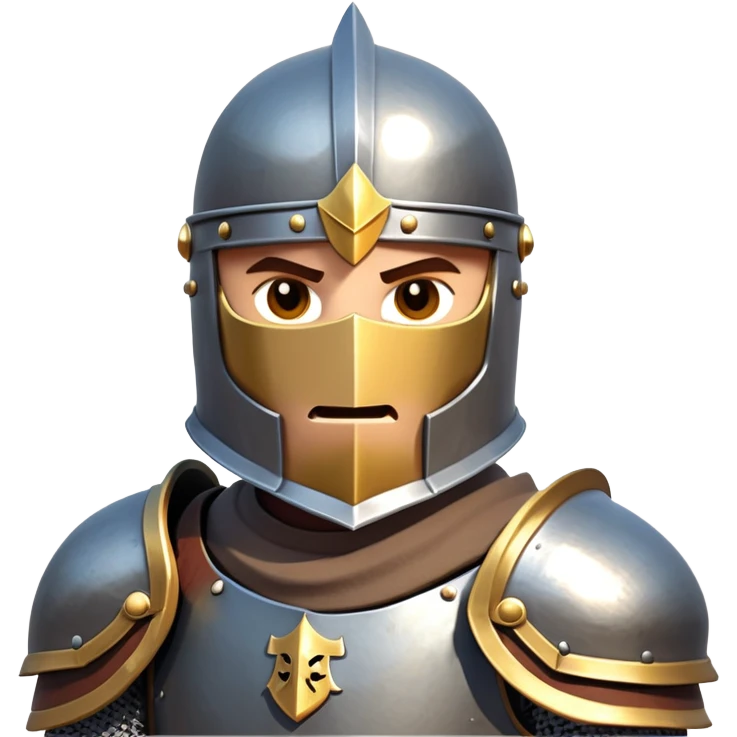 clash-of-clans-aesthetic_-cinematic-fearsome-and-majestic-knight-bust-portrait-emoji, rendered in a flat, vector-style with minimal shading and bold, simplified shapes, depicting a battle-ready medieval knight with steely eyes and intricate armor, mounted on a warhorse reflecting sunlight over a misty battlefield. emoji
