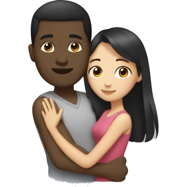 black guy with Asian brunette girl hug emoji