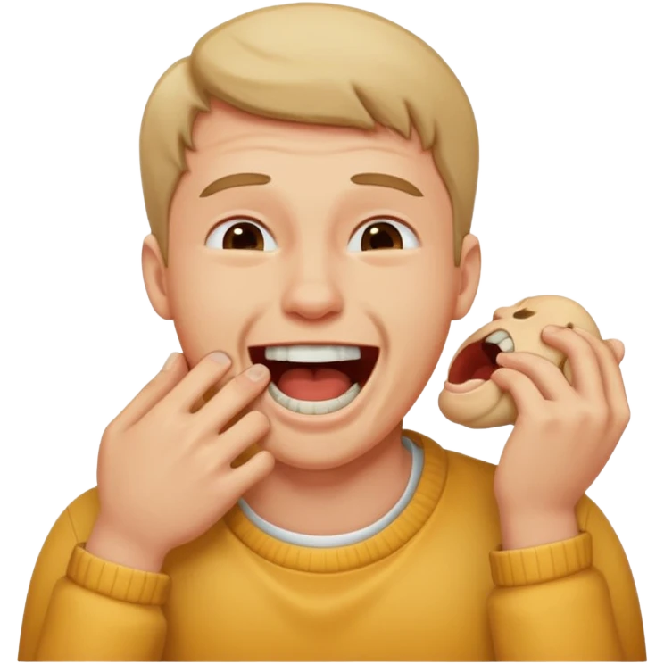 Guy choking himself while laughing emoji