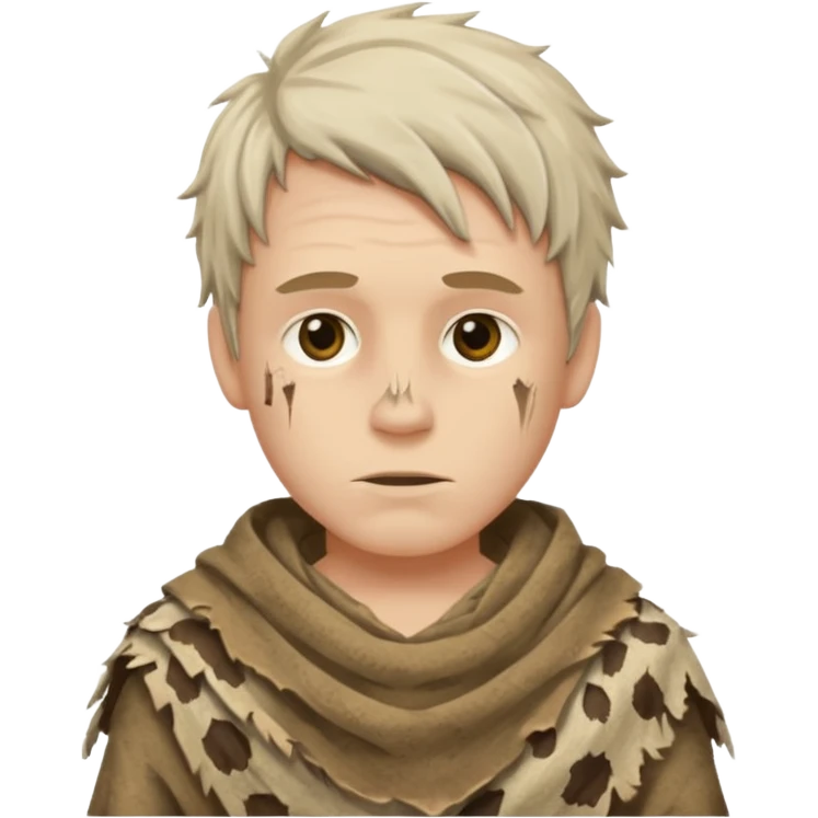 ancient white boy, tattered animal cloth emoji