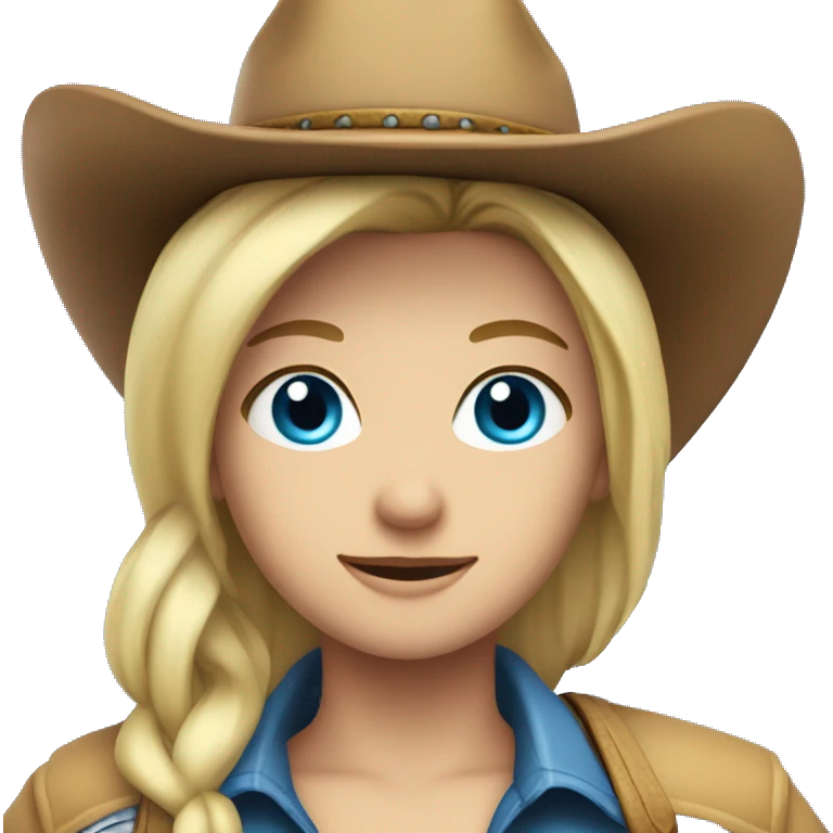 Blonde, ocean blue eyes, wearing a cowboy hat, winning emoji
