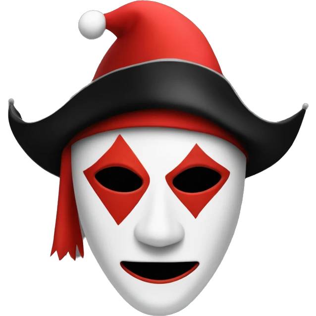 Red mask jester with black red and white jester hat emoji