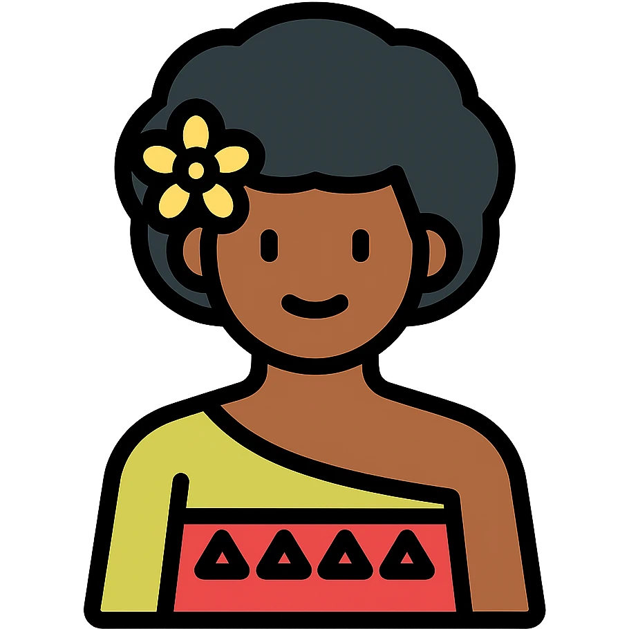Fijian person with buiniga hairstyle, brown skin, wearing traditional Fijian attire icon emoji