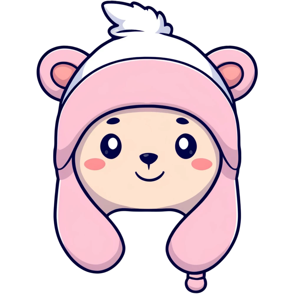 cute fluffy pastel pink winter hat with earflaps, super soft and plush emoji