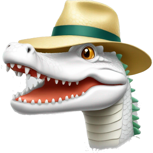 white crocodile with a hat smiling emoji