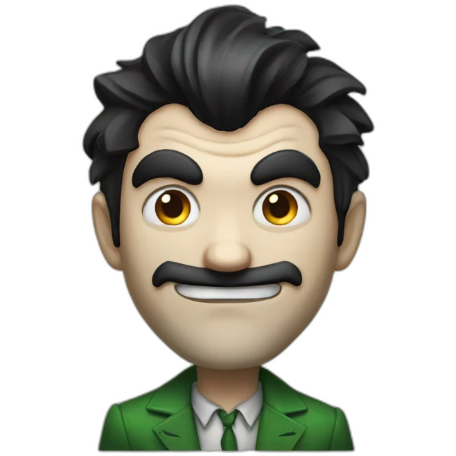 A joker with black hair and a beard and looking evil emoji