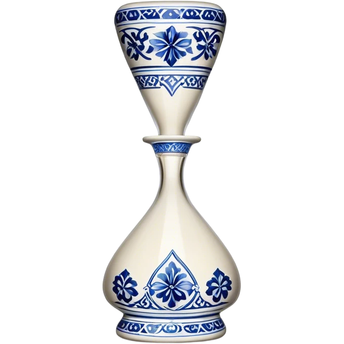 blue and white, intricate, porcelain, hourglass shaped tequila bottle emoji