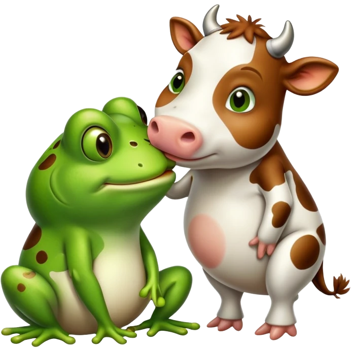 A drunk cow kissing a frog emoji