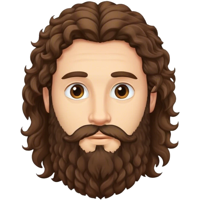 Long haired curly brunette man with beard emoji