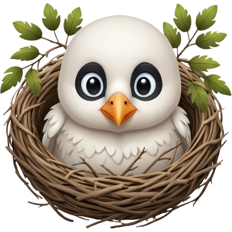 white baby crow in nest emoji