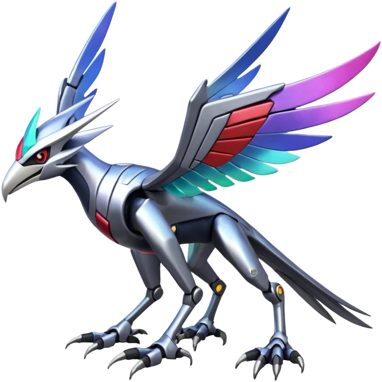 Futuristic Shiny Metallic Alloy Cyborg-Cyber-Skarmory-Nargacuga-Noivern-Silvally-fusion (full body) emoji