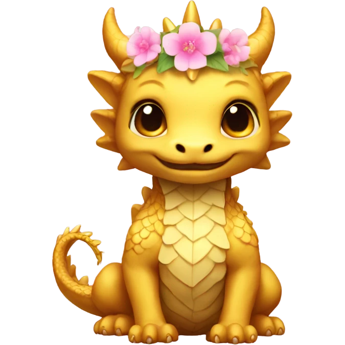 small cute golden dragon wearing a flower crown emoji