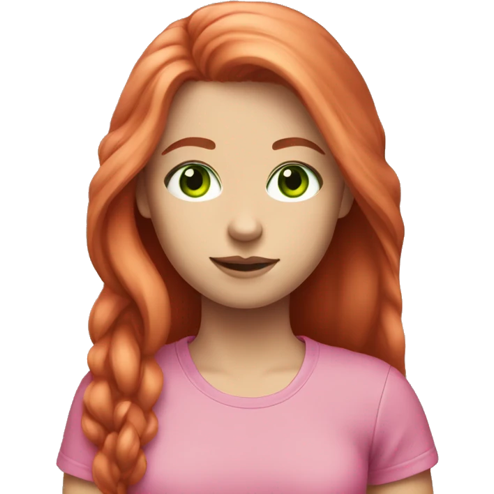 a white-skinned girl with long red hair and green eyes in a pink T-shirt emoji