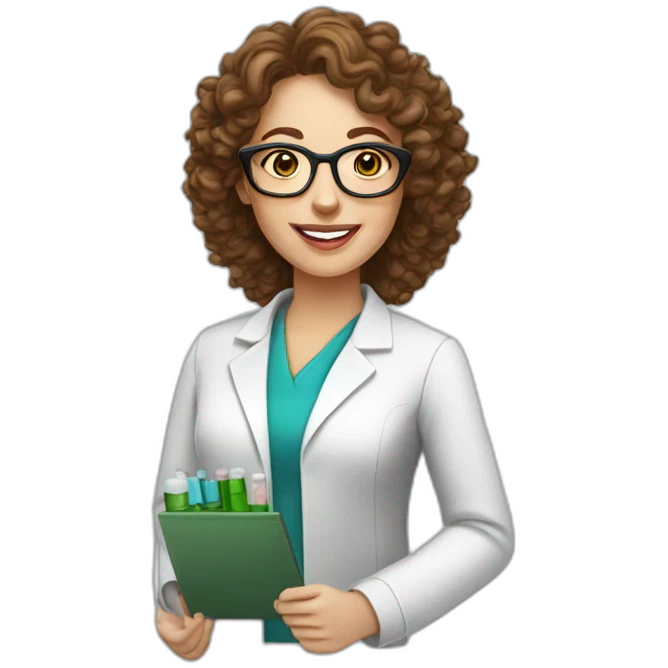 pharmacist white woman brown curly hair with test tube glasses emoji