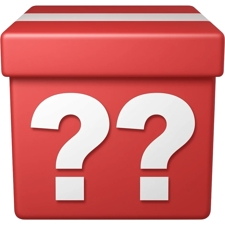 Red mystery box with white question mark emoji