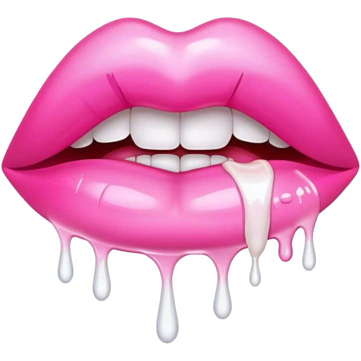 Floating pink glossy lip with white dripping off emoji