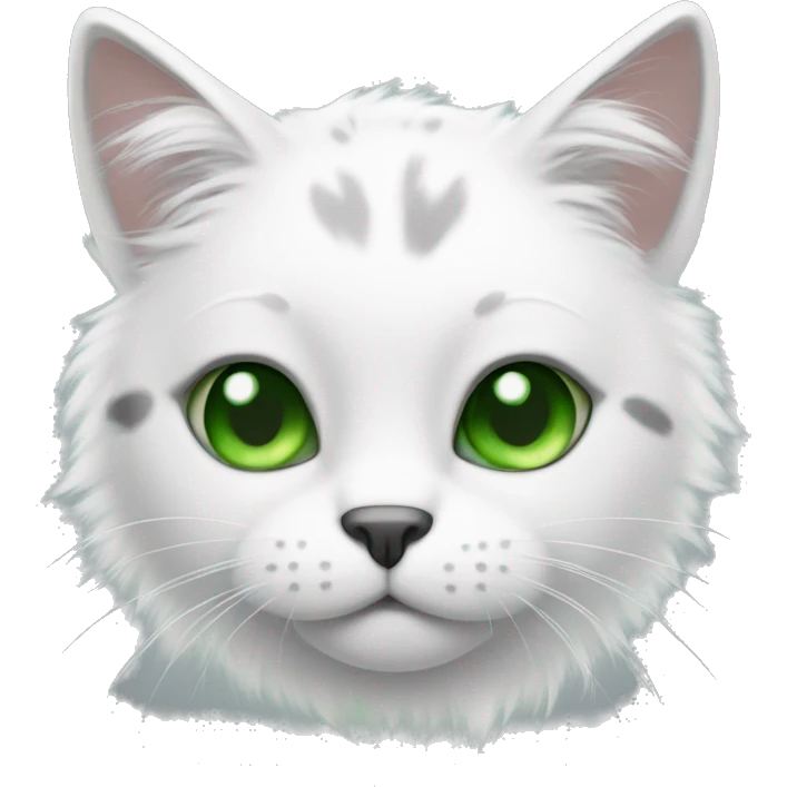 cat with green eyes white fur with gray spots emoji