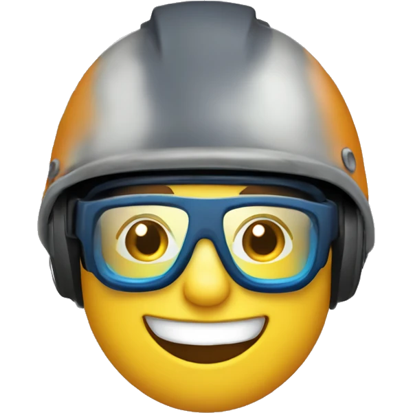 happy boy in helmet, with safet glases and earplugs emoji