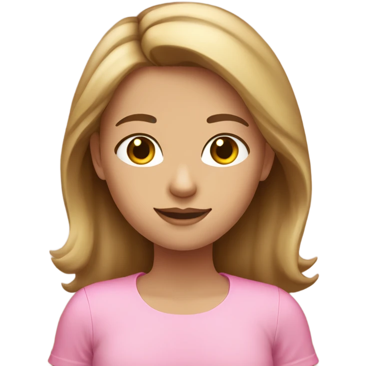 Brown haired girl with blonde highlights and hazel eyes with a pink shirt emoji
