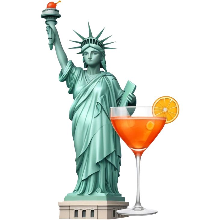 FULL BODY OF STATUE OF LIBERTY WITH AN APEROL SPRITZ COCKTAIL emoji