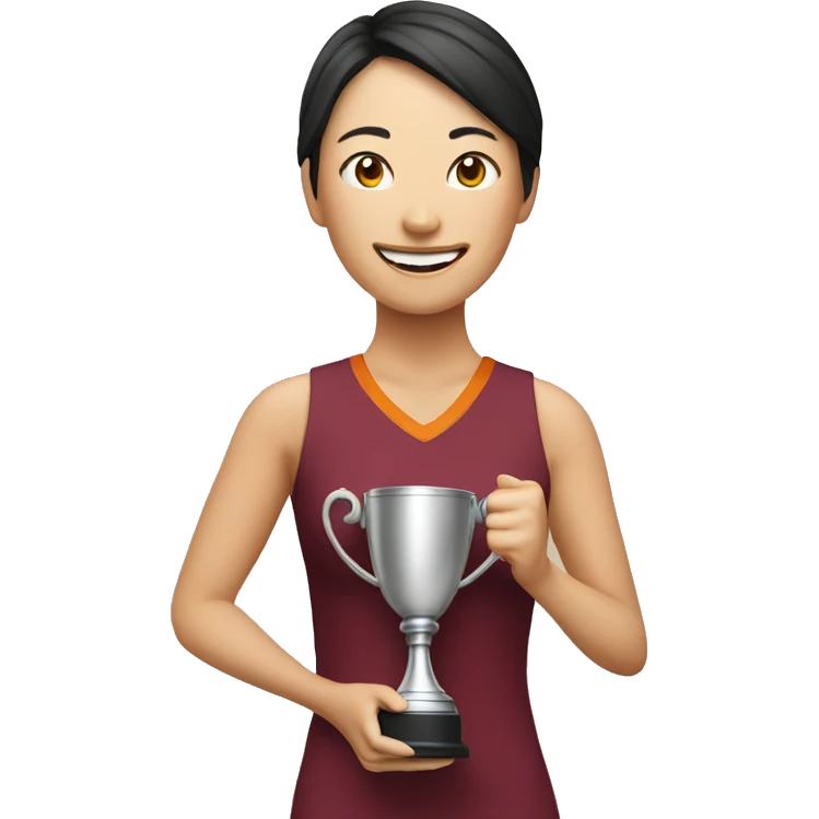 asian happy woman with champion cup emoji