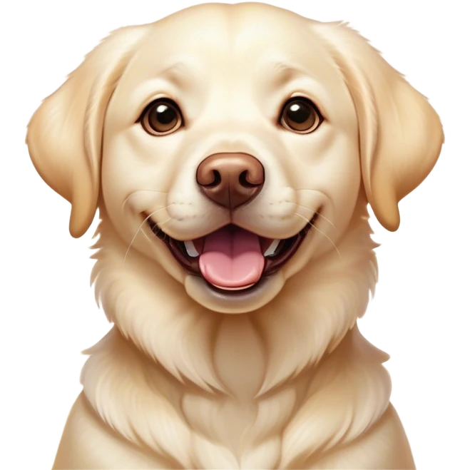 Cinematic Comical Cream Labrador Portrait Emoji, Head tilted dramatically with an exaggeratedly amused expression, featuring a glossy cream Fur with a radiant sheen, wide, expressive warm eyes filled with playful disbelief, Simplified yet hilariously expressive features, highly detailed, glowing with a slightly sassy glow, high shine, dramatic yet playful, stylized with an air of cheeky mischief, bright and endearing, soft glowing outline, capturing the essence of a spirited and over-the-top companion, so meme-worthy it feels like it could side-eye its way into internet fame instantly! emoji