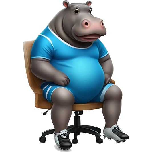 fat hippo as soccer player sit on chair emoji