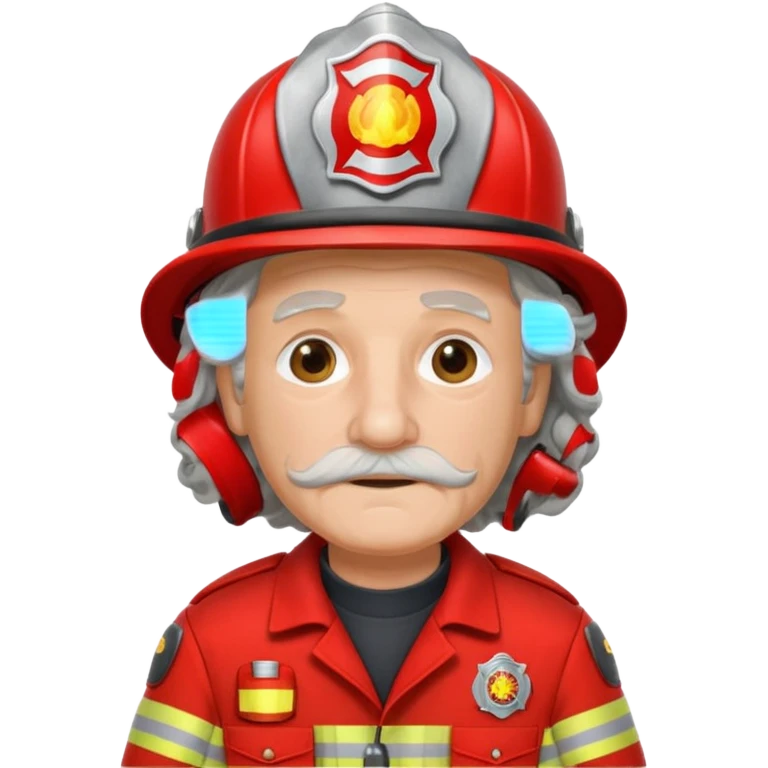Firefighter old man curly long hair with red uniform emoji