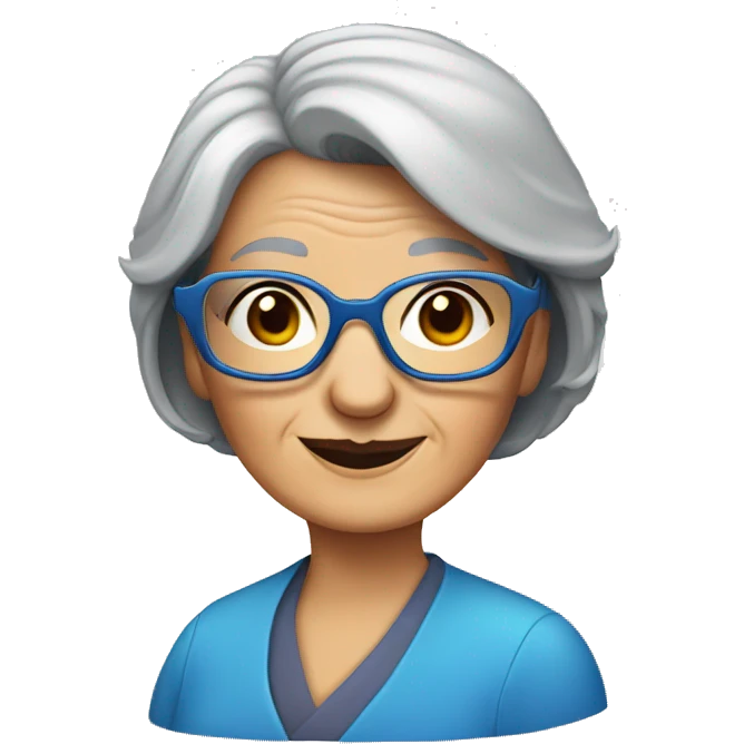 old lady with blue hexagon glasses and straight grey bob  emoji