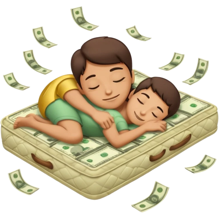 happy person napping on mattress of money emoji