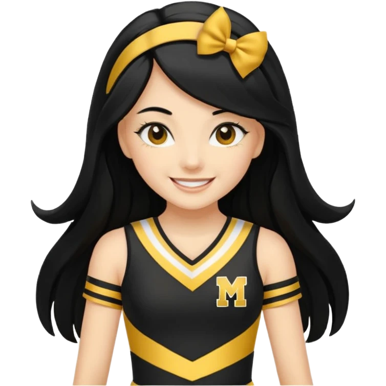 Cheerleading black and gold black long hair emoji
