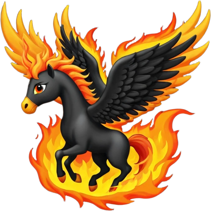 Pegaso negro ojos de fuego y alas de fuego enojado emoji