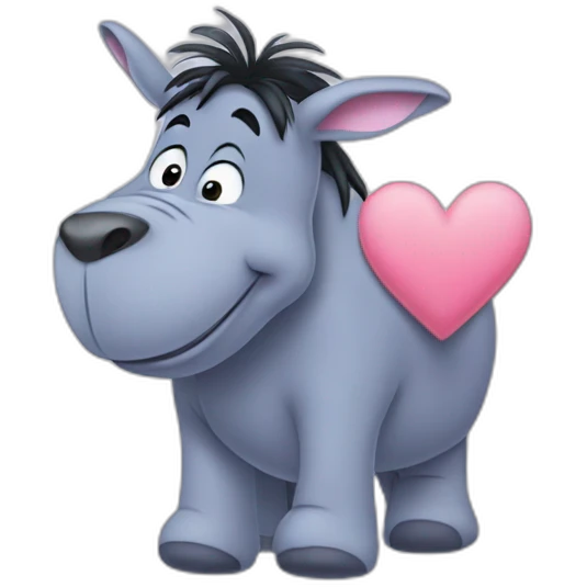 Eeyore from winni the Pooh with a heart emoji