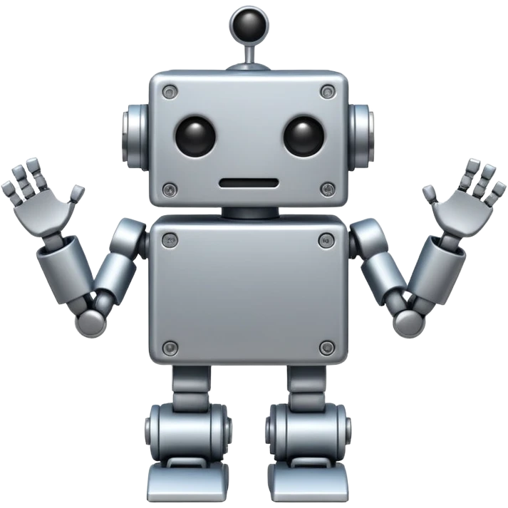 Box robot, square body, tiny arms. emoji