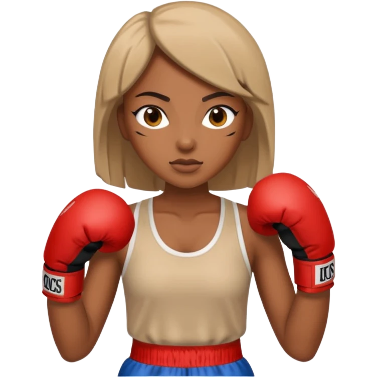 Black lady with beige clothes boxing emoji